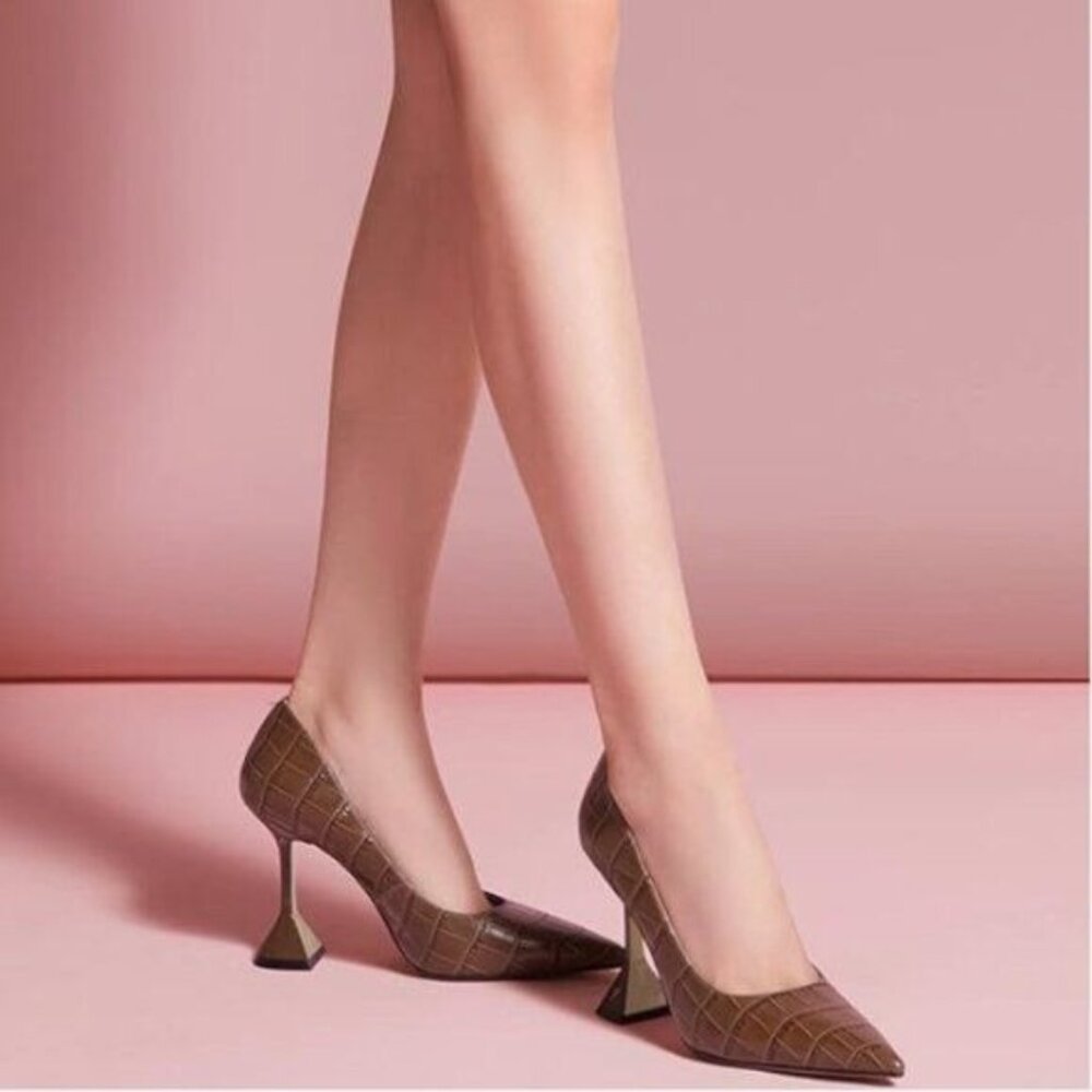 YDN Brown Alligator Pointed Toe Slip on Pumps Special High Heel Shoe for Party